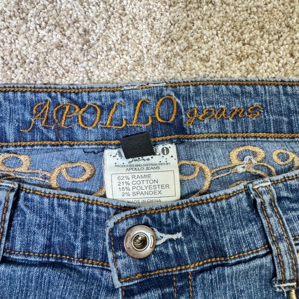 Y2K Apollo Jeans Wide Leg Size 13/14 Embroidered Western Two Tone Denim 2000s - Picture 5 of 8